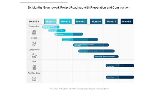 Six Months Groundwork Project Roadmap With Preparation And Construction Template