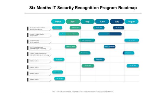 Six Months IT Security Recognition Program Roadmap Diagrams