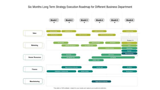 Six Months Long Term Strategy Execution Roadmap For Different Business Department Brochure