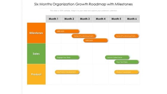 Six Months Organization Growth Roadmap With Milestones Icons