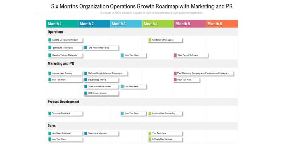 Six Months Organization Operations Growth Roadmap With Marketing And PR Mockup