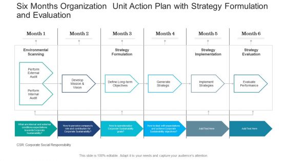 Six Months Organization Unit Action Plan With Strategy Formulation And Evaluation Professional