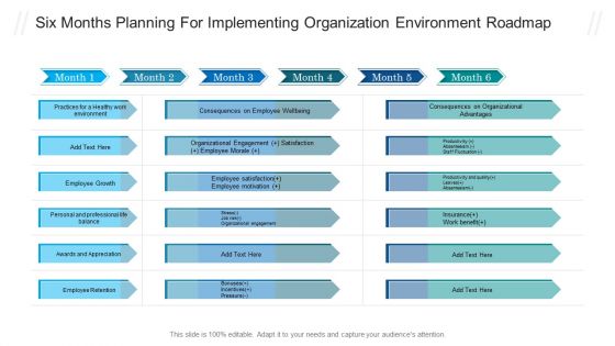 Six Months Planning For Implementing Organization Environment Roadmap Slides PDF