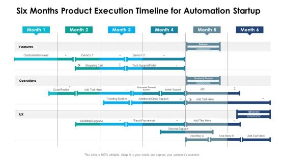 Six Months Product Execution Timeline For Automation Startup Background