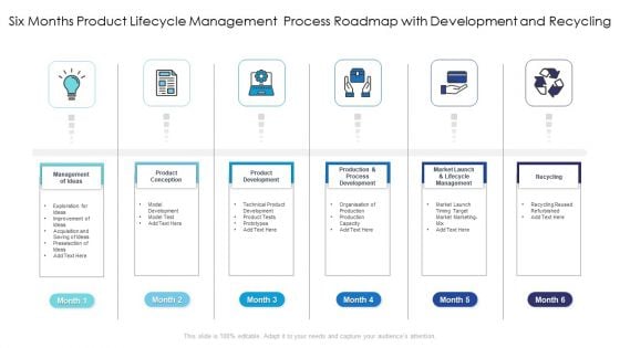 Six Months Product Lifecycle Management Process Roadmap With Development And Recycling Clipart