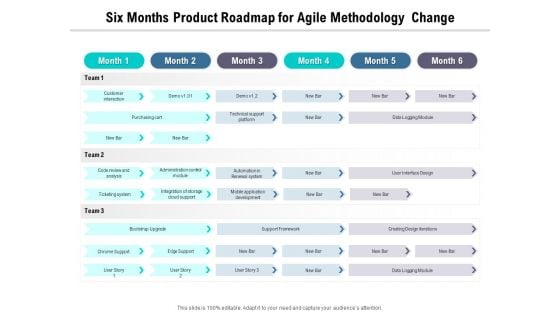 Six Months Product Roadmap For Agile Methodology Change Sample