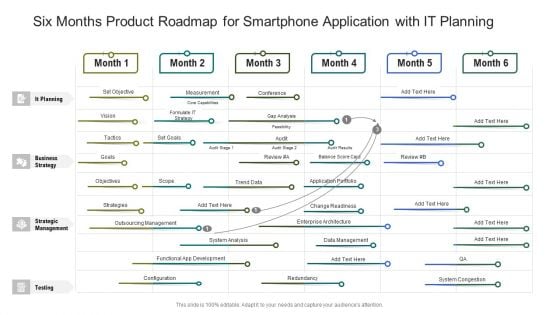 Six Months Product Roadmap For Smartphone Application With IT Planning Graphics