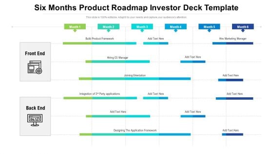 Six Months Product Roadmap Investor Deck Template Slides