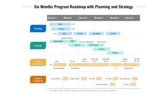 Six Months Program Roadmap With Planning And Strategy Professional