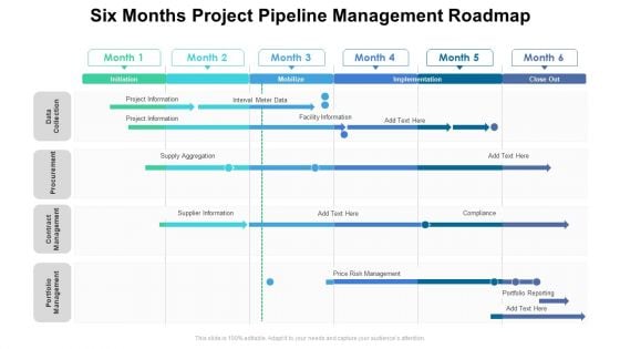 Six Months Project Pipeline Management Roadmap Template