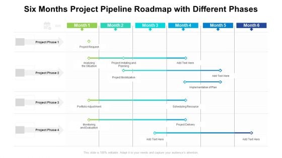 Six Months Project Pipeline Roadmap With Different Phases Pictures