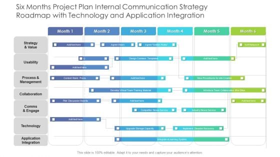 Six Months Project Plan Internal Communication Strategy Roadmap With Technology And Application Integration Brochure Six Months Project Plan Internal Communication Strategy Roadmap With Technology And Application Integration Brochure
