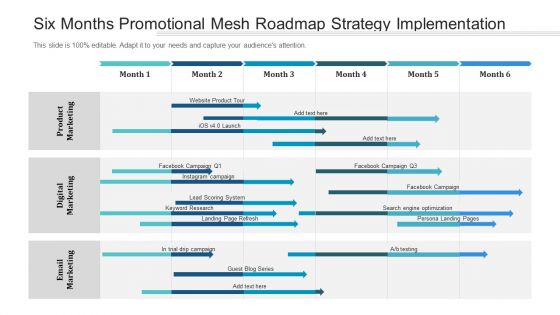 Six Months Promotional Mesh Roadmap Strategy Implementation Infographics