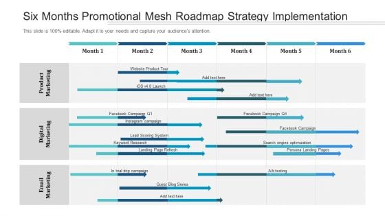 Six Months Promotional Mesh Roadmap Strategy Implementation Infographics