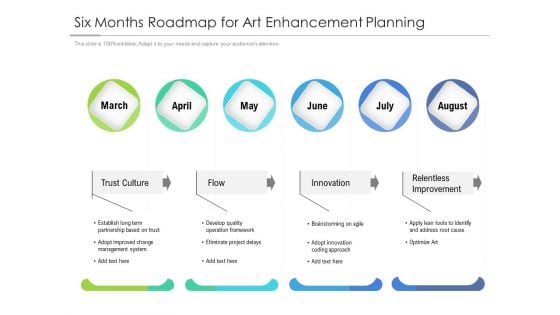 Six Months Roadmap For Art Enhancement Planning Icons