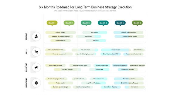 Six Months Roadmap For Long Term Business Strategy Execution Formats