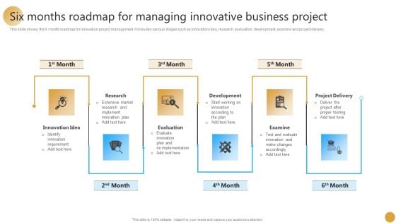 Six Months Roadmap For Managing Innovative Business Project Ppt Ideas Styles PDF Six Months Roadmap For Managing Innovative Business Project Ppt Ideas Styles PDF