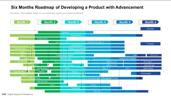 Six Months Roadmap Of Developing A Product With Advancement Themes