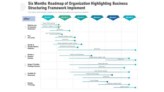 Six Months Roadmap Of Organization Highlighting Business Structuring Framework Implement Structure