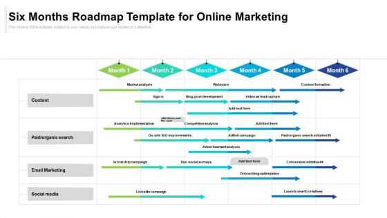 Six Months Roadmap Template For Online Marketing Background