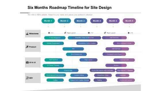 Six Months Roadmap Timeline For Site Design Background