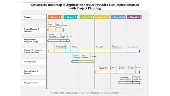 Six Months Roadmap To Application Service Provider ERP Implementation With Project Planning Designs