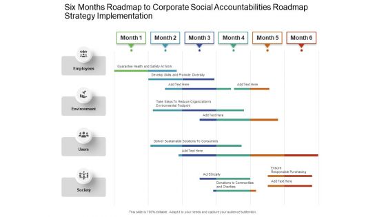 Six Months Roadmap To Corporate Social Accountabilities Roadmap Strategy Implementation Microsoft Six Months Roadmap To Corporate Social Accountabilities Roadmap Strategy Implementation Microsoft