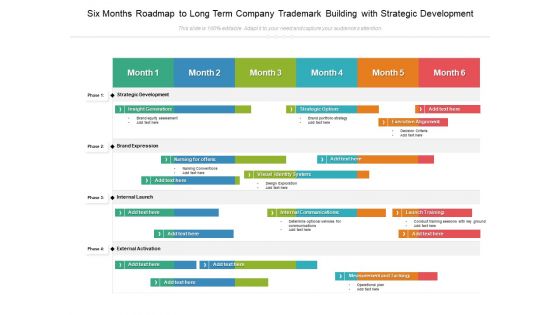 Six Months Roadmap To Long Term Company Trademark Building With Strategic Development Brochure