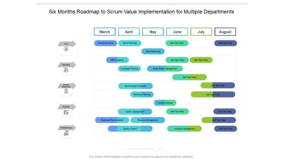 Six Months Roadmap To Scrum Value Implementation For Multiple Departments Professional Six Months Roadmap To Scrum Value Implementation For Multiple Departments Professional