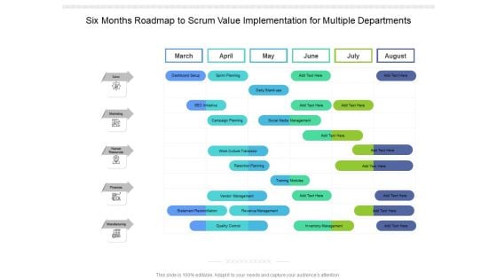 Six Months Roadmap To Scrum Value Implementation For Multiple Departments Professional