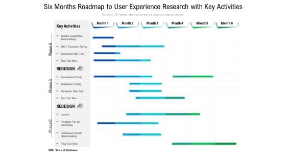 Six Months Roadmap To User Experience Research With Key Activities Brochure