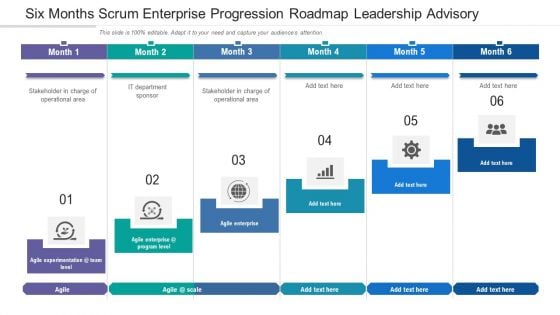 Six Months Scrum Enterprise Progression Roadmap Leadership Advisory Brochure