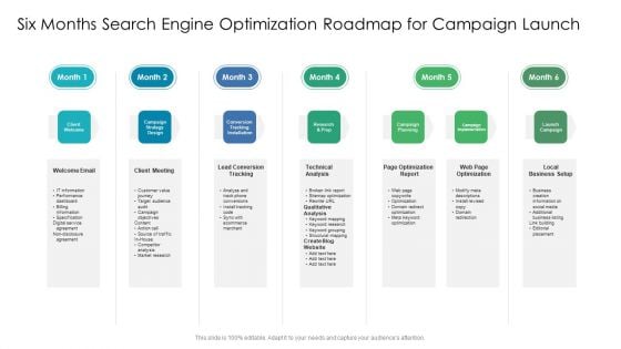 Six Months Search Engine Optimization Roadmap For Campaign Launch Brochure