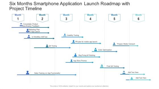 Six Months Smartphone Application Launch Roadmap With Project Timeline Clipart