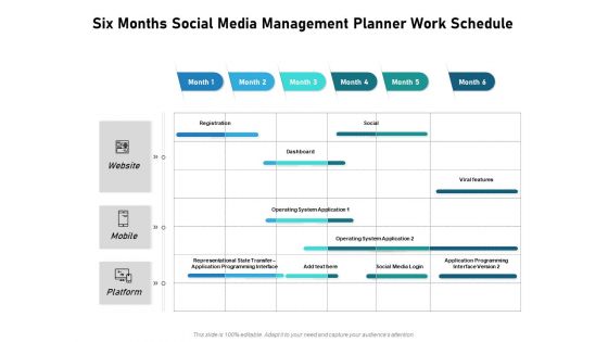 Six Months Social Media Management Planner Work Schedule Summary