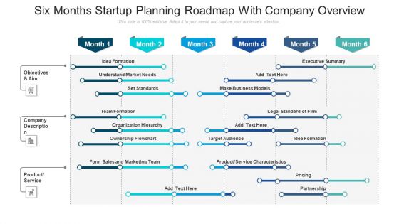 Six Months Startup Planning Roadmap With Company Overview Themes