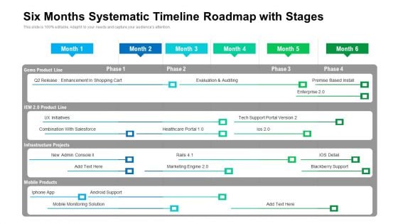 Six Months Systematic Timeline Roadmap With Stages Demonstration