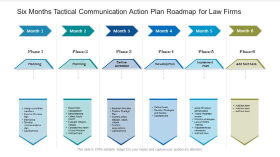 Six Months Tactical Communication Action Plan Roadmap For Law Firms Slides