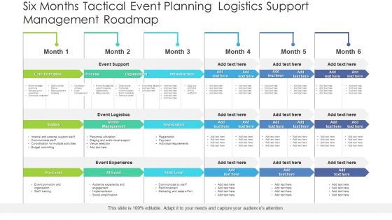Six Months Tactical Event Planning Logistics Support Management Roadmap Professional