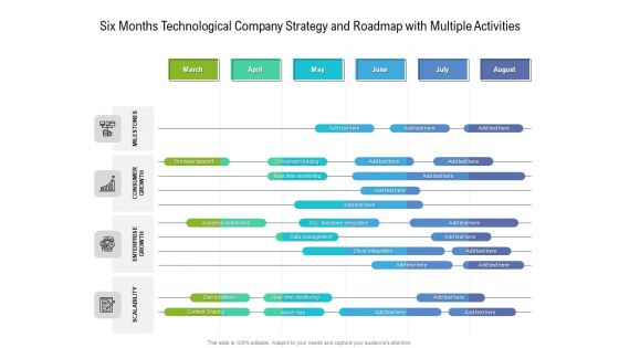 Six Months Technological Company Strategy And Roadmap With Multiple Activities Elements Six Months Technological Company Strategy And Roadmap With Multiple Activities Elements