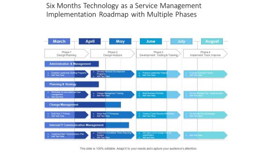 Six Months Technology As A Service Management Implementation Roadmap With Multiple Phases Inspiration