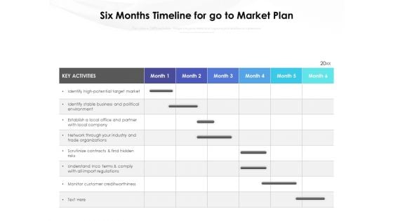 Six Months Timeline For Go To Market Plan Ppt PowerPoint Presentation Professional Themes PDF