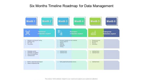 Six Months Timeline Roadmap For Data Management Demonstration