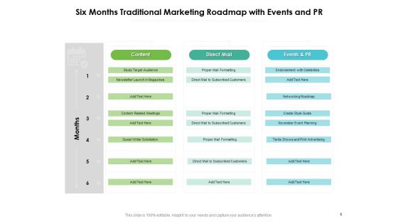 Six Months Traditional Marketing Roadmap With Events And PR Template