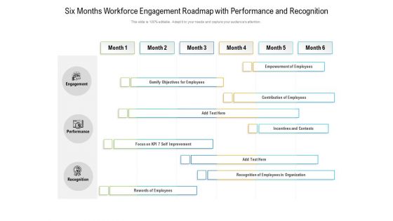 Six Months Workforce Engagement Roadmap With Performance And Recognition Template