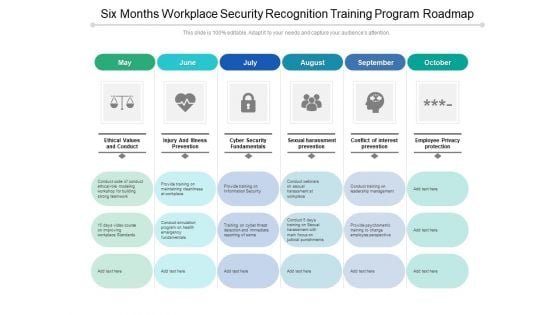 Six Months Workplace Security Recognition Training Program Roadmap Slides