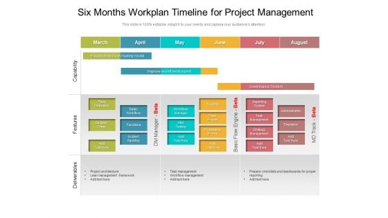 Six Months Workplan Timeline For Project Management Professional