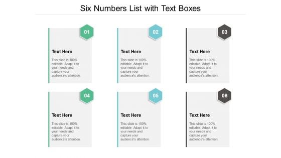 Six Numbers List With Text Boxes Ppt PowerPoint Presentation Show Master Slide