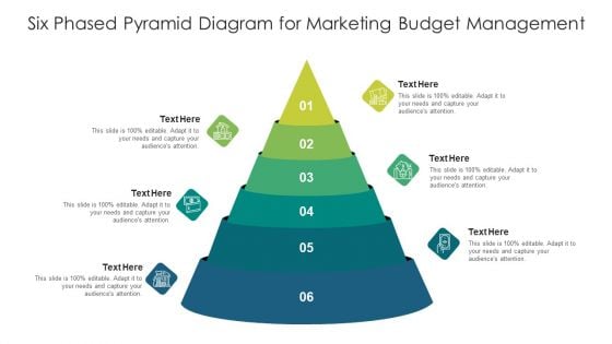 six phased pyramid diagram for marketing budget management ppt powerpoint presentation infographics portfolio pdf