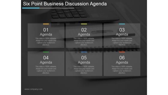 Six Point Business Discussion Agenda Ppt PowerPoint Presentation Designs Download